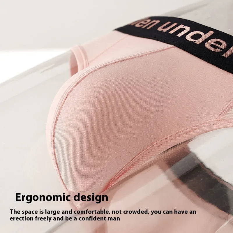 Modal men's briefs with a low waist and gradient belt in black, white, or pink colours.