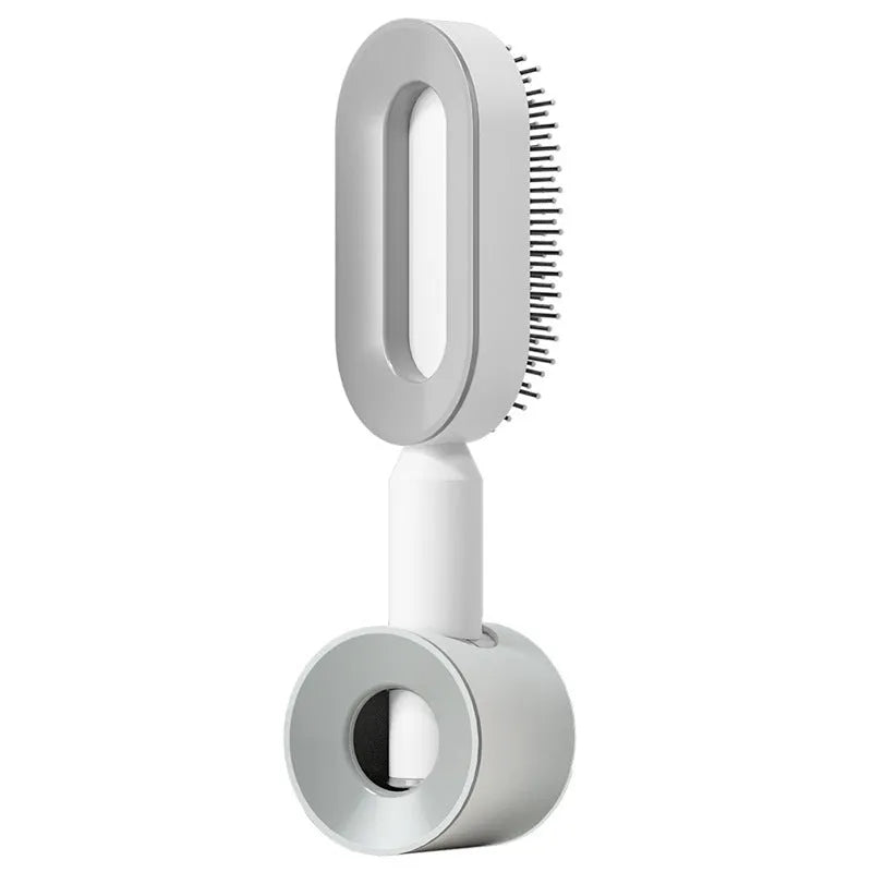 Self cleaning hair brush with one-key cleaning button and air cushion massage design in various colour options