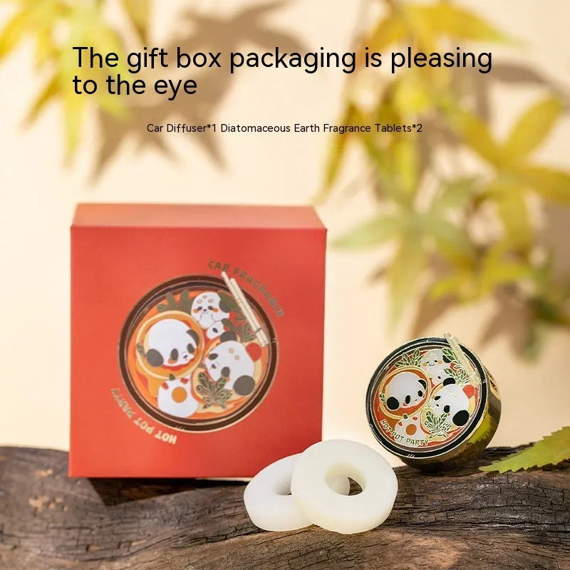 Panda hot pot design car fragrance diffuser with diatomaceous earth tablets for vehicle air freshening