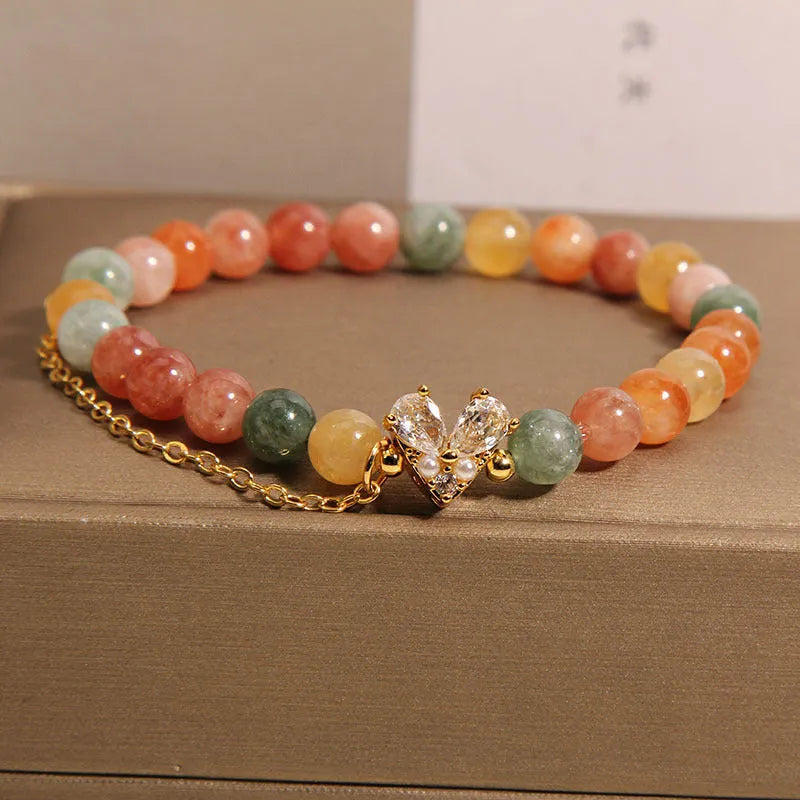 Women's cartoon style crystal bracelet with Fu Lu Shou charms made from V-shaped zircon