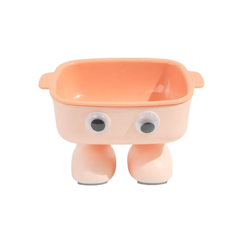 Green robot-shaped elevated cat bowl with tilted design and detachable inner section