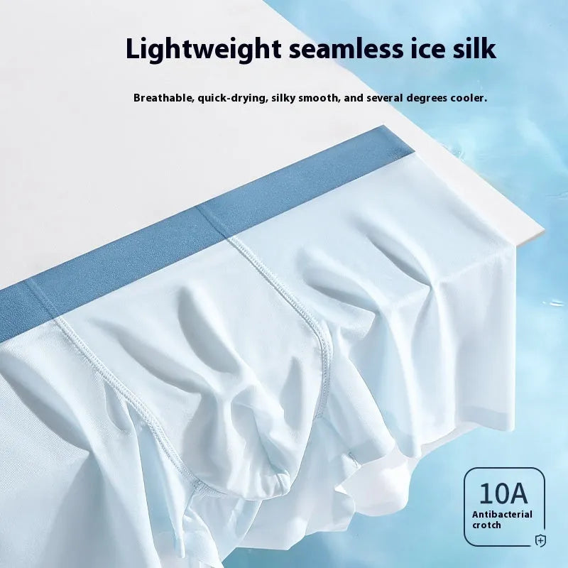 Men's ice silk graphene antibacterial shorts in bean green colour showing seamless construction