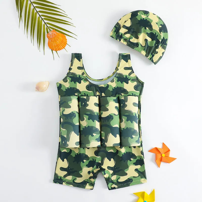 Children's buoyancy swimsuit boy's one-piece in Korean-style solid colour, nylon fabric, available in sizes M to XXL