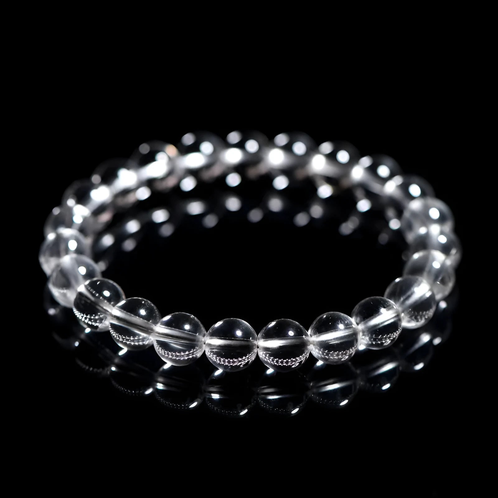 Natural Donghai old materials white water round bead crystal bracelet showing single circle design.