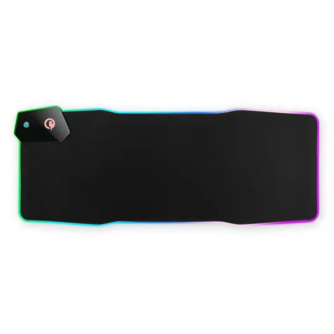 Black mech style gaming mouse mat showing luminous elements and a TYPC interface port on a large 300x800mm surface.