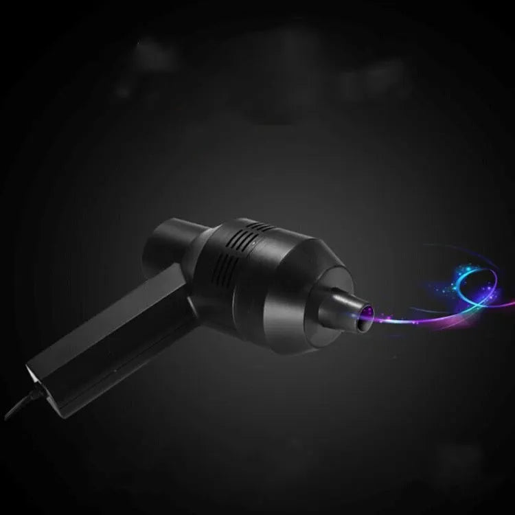 Black desktop mini vacuum cleaner with USB cable for computer keyboard and electronic dust removal