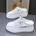 White women's mesh platform shoes with leather lining and rubber sole