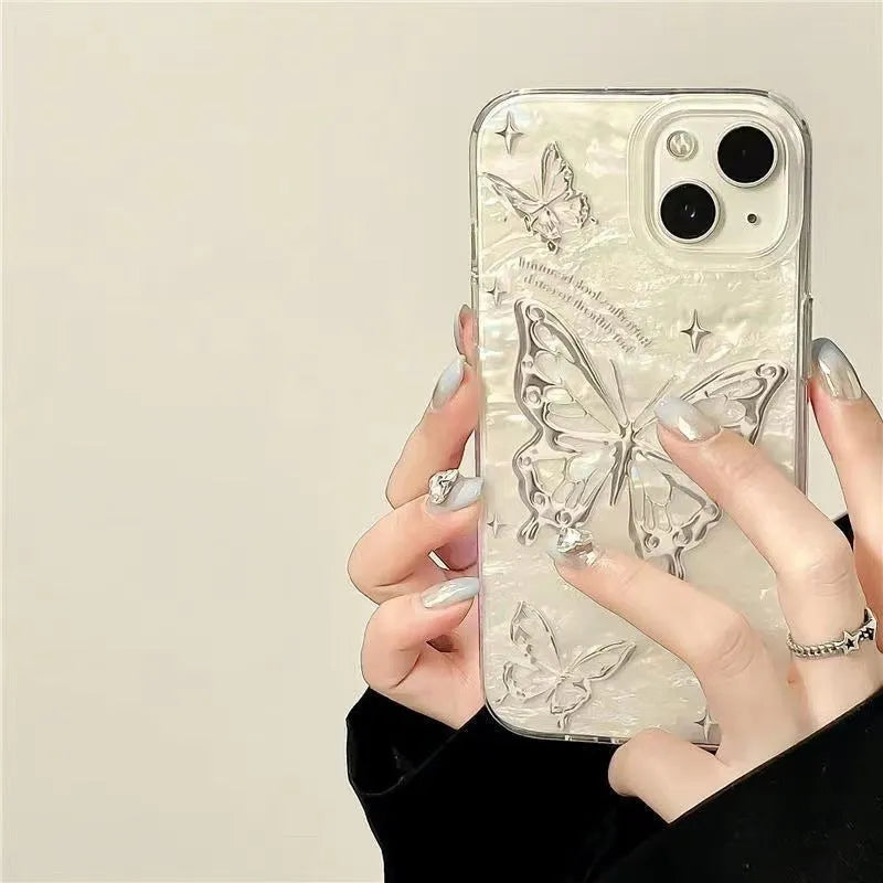 Transparent TPU phone case with butterfly English tape shell paper design and large hole cutout for Apple iPhone