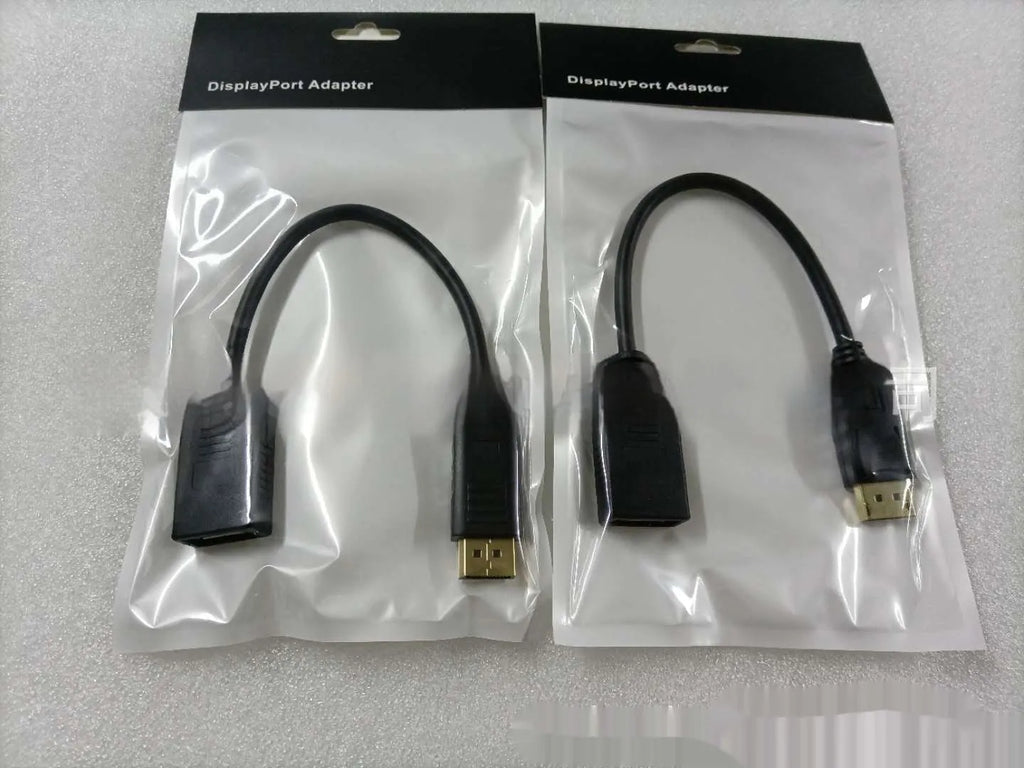Black Display Port male to female extension cable measuring approximately 10cm in length.