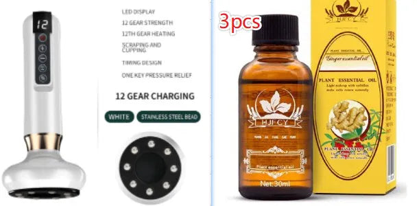 Green electric vacuum cupping massager with USB charger on a white background.