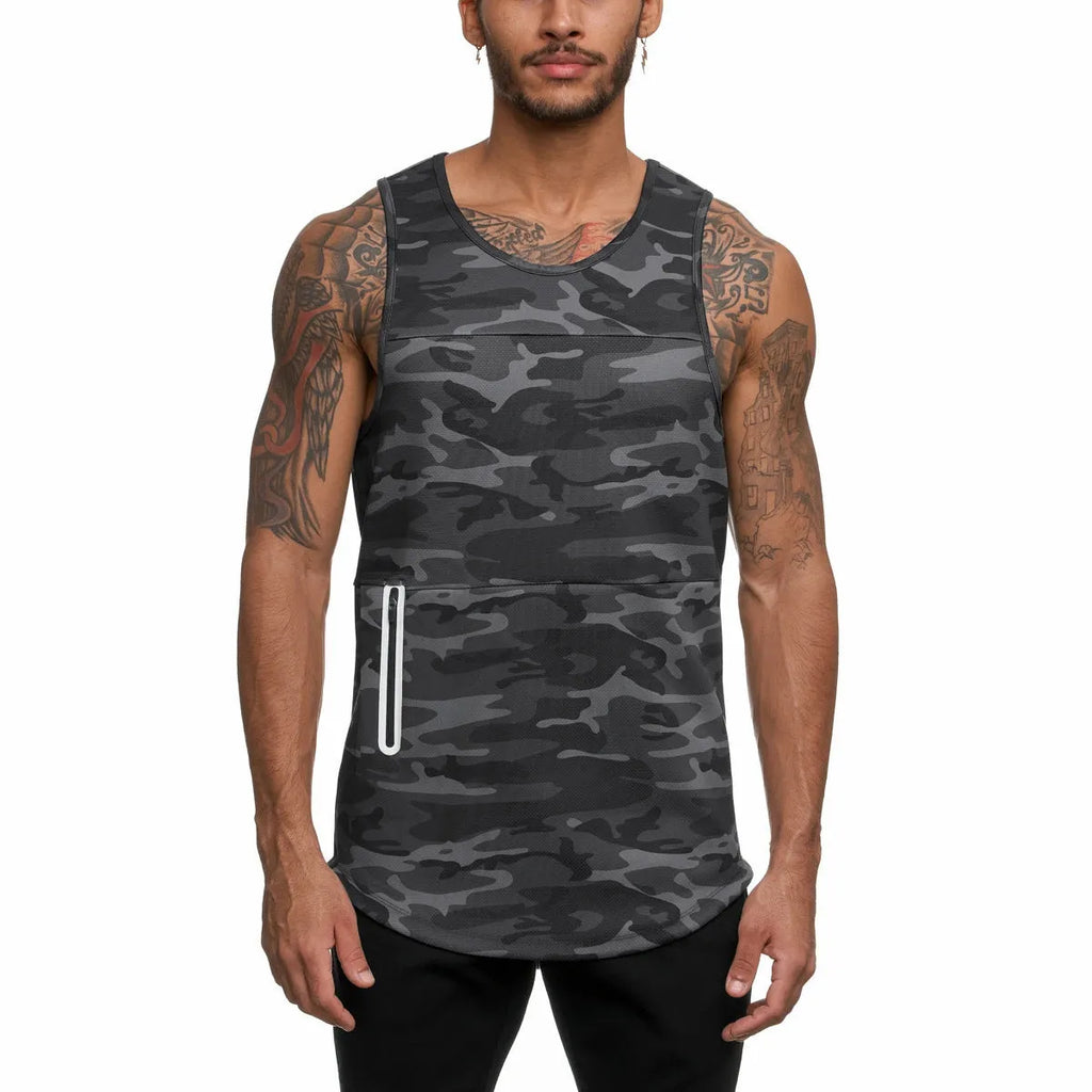Men's quick-dry sports vest in black, cotton-polyester blend, summer fitness top