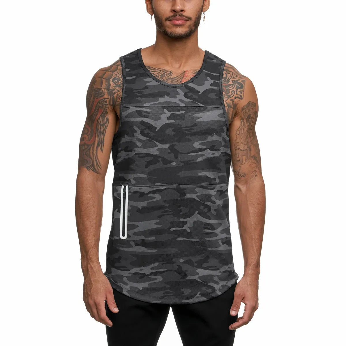 Men's quick-dry sports vest in black, cotton-polyester blend, summer fitness top