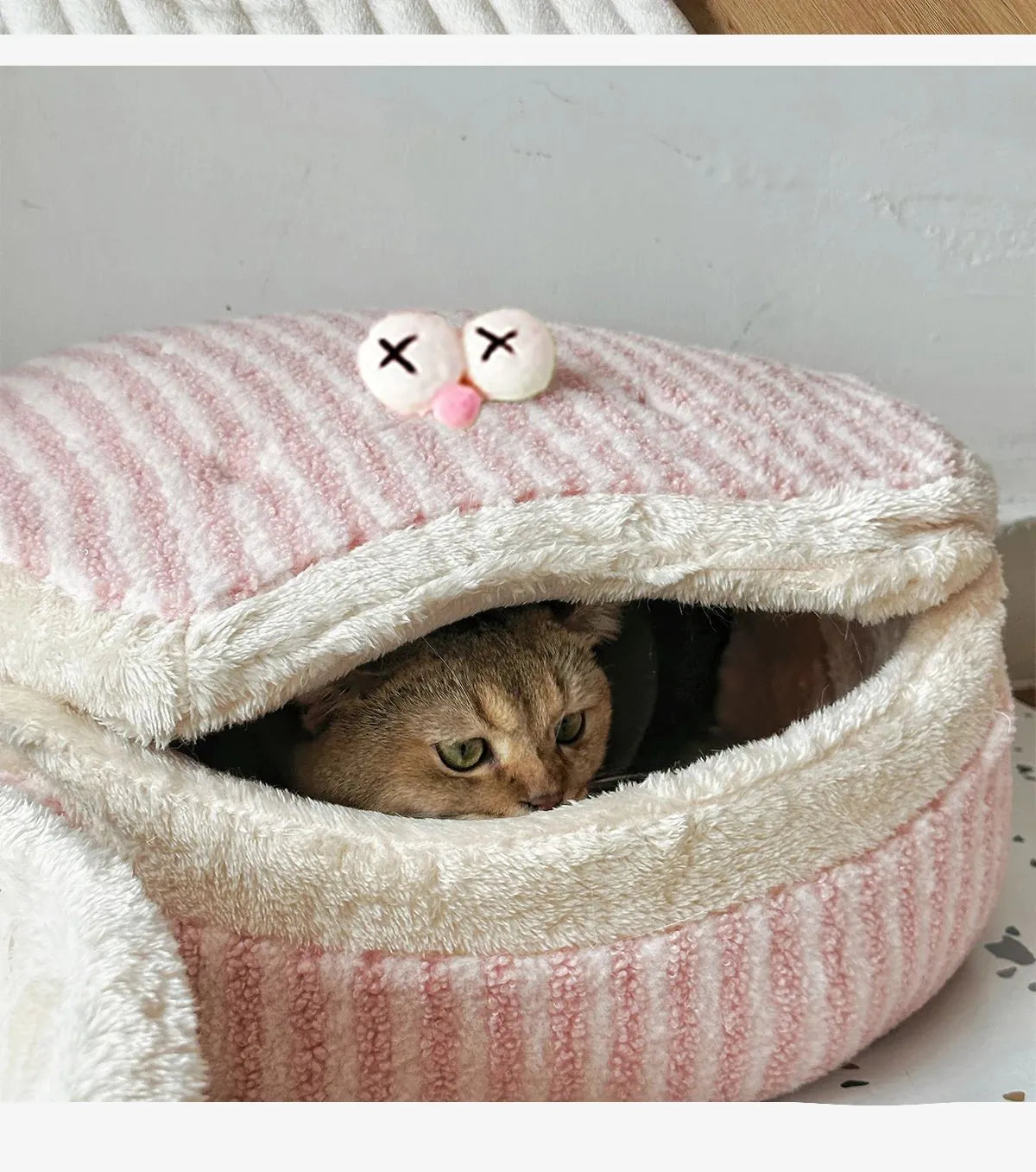 Causeway braised sandwich cat nest, 45cm diameter, 24cm height, pink and yellow, washable, for cats up to 7.5kg