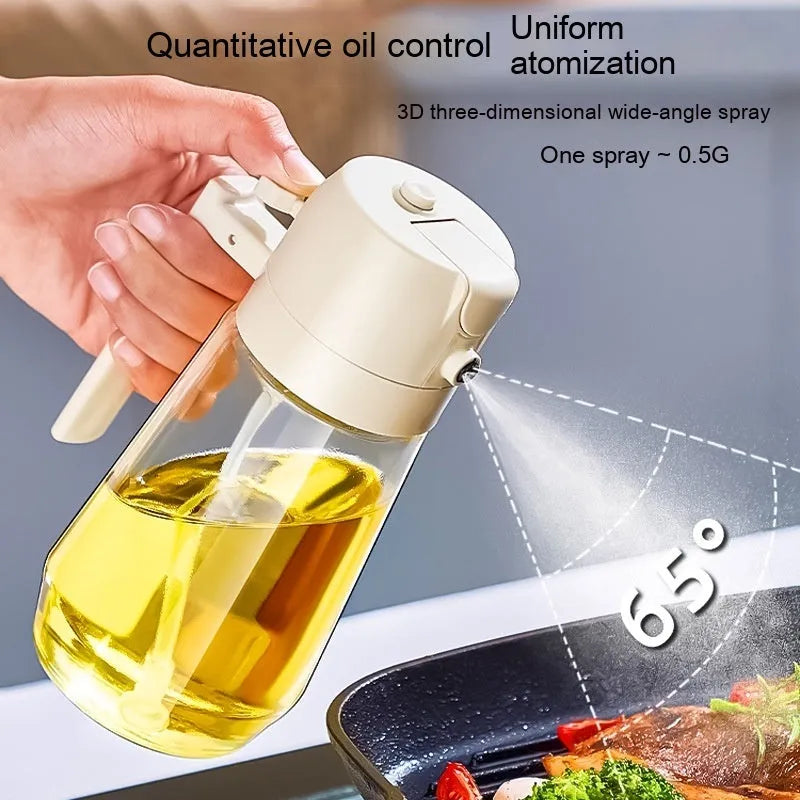 470ml glass oil sprayer dispenser with ergonomic handle in beige, black, green, or yellow colour