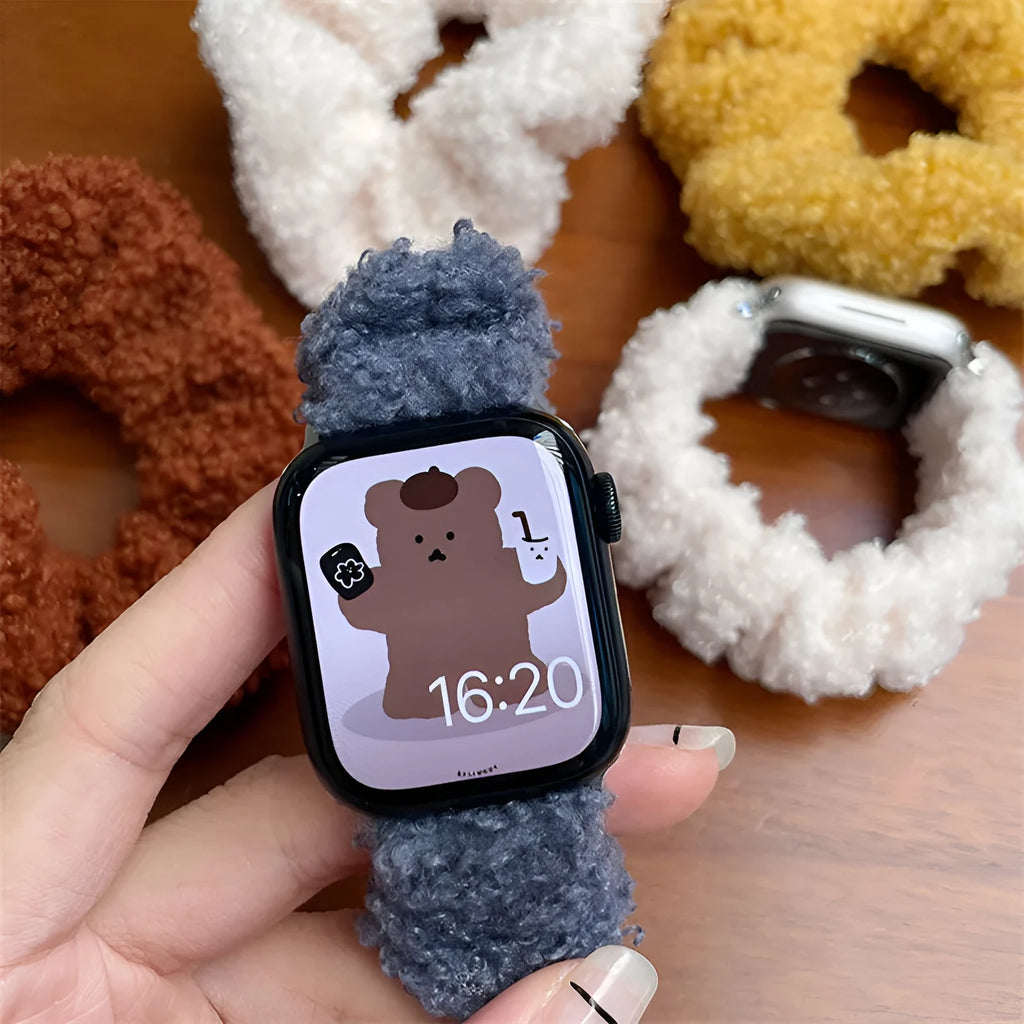 Velvet plush elastic watch strap for Apple Watch 38/40/41mm and 42/44/45mm, brown colour