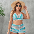 Women's blue hollow out strap swimsuit with split construction in acrylic fabric