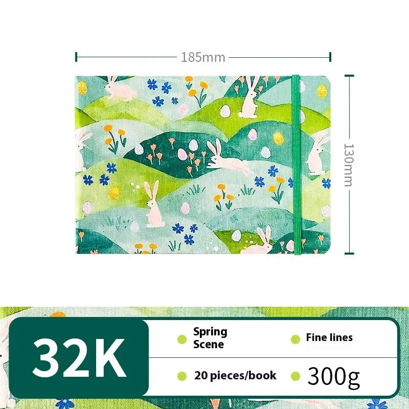 Feiluniao handmade fabric watercolour sketchbook with decorative cover, 185mm long.