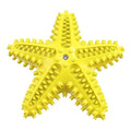 Edible TPR starfish dog toy with squeaker for tooth cleaning in blue, green and yellow colours