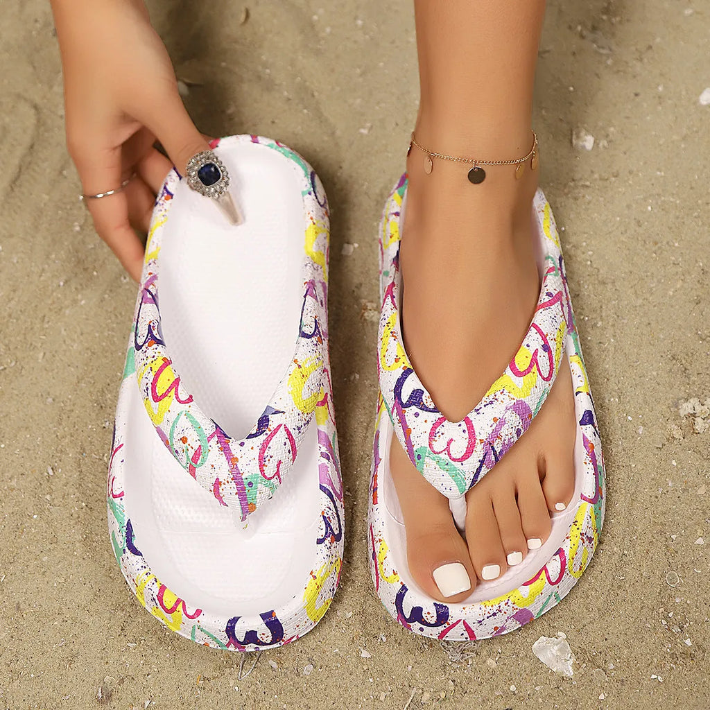 EVA thick-soled summer flip-flops with herringbone toe holder in multiple colours