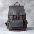 Brown retro crazy horse leather backpack with double shoulder straps and denim interior