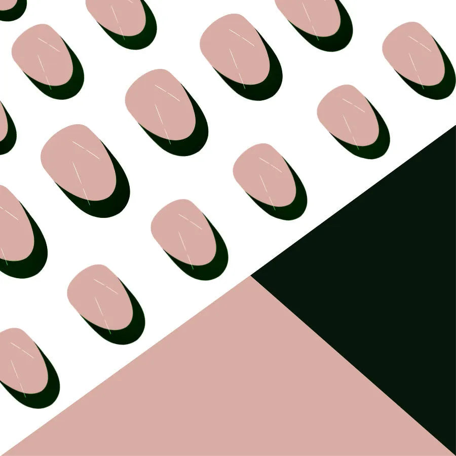 French manicure false nails black almond shape 24 piece set