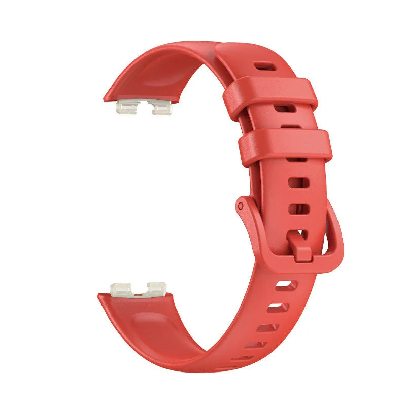 Huawei silicone watch strap in monochrome design on display with eleven colour options