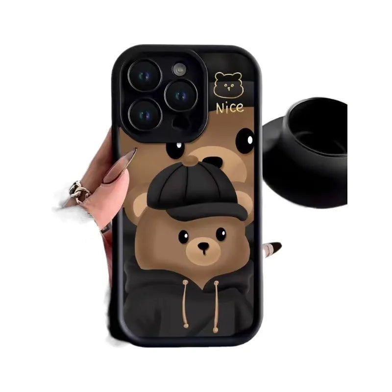 Bear theme TPU phone case for Apple iPhone in Classic Black