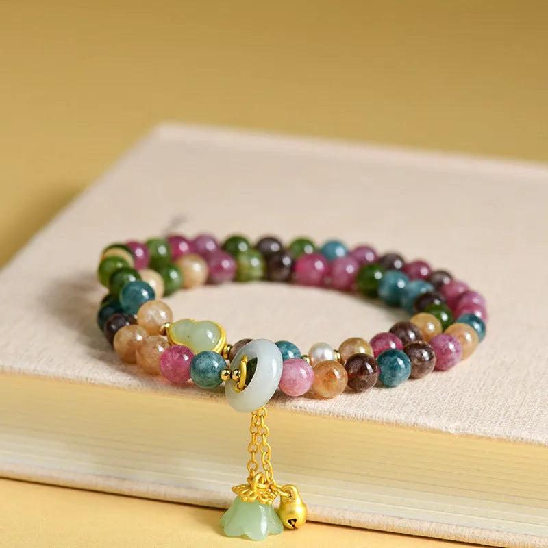 Chalcedony double circle bracelet with 6-6.5mm geometry beads in C118 tourmaline colour