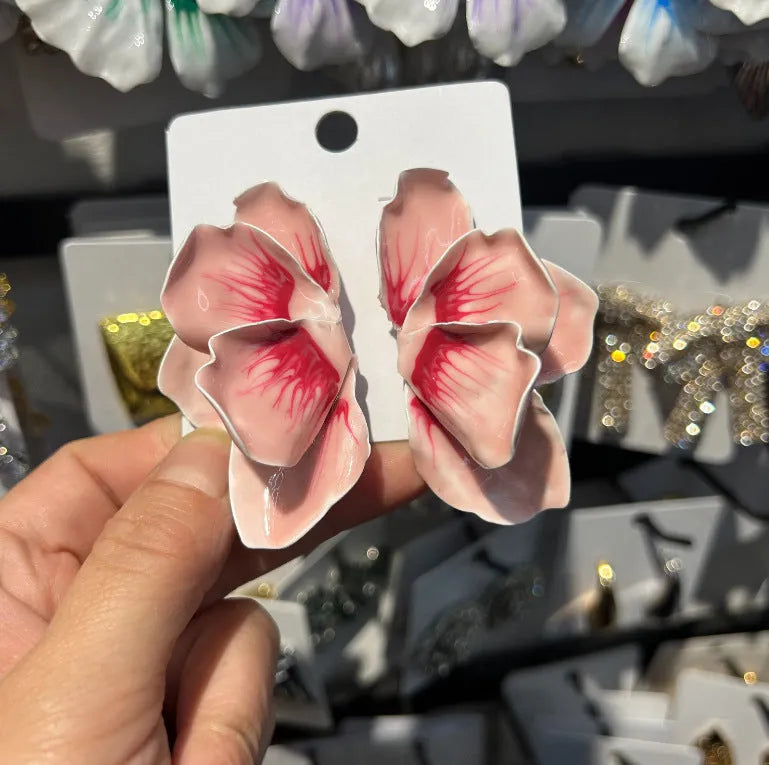 Alloy flower stud earrings with oil-spot glaze finish in pastoral European-American style
