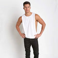 Men's sleeveless loose fit sports vest with side slits in black and white, sizes M to 4XL