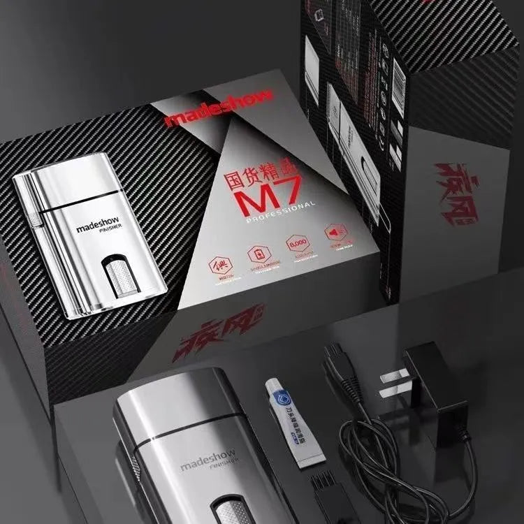 Silver 36W USB rechargeable electric shaver with stainless steel cutter head on white background
