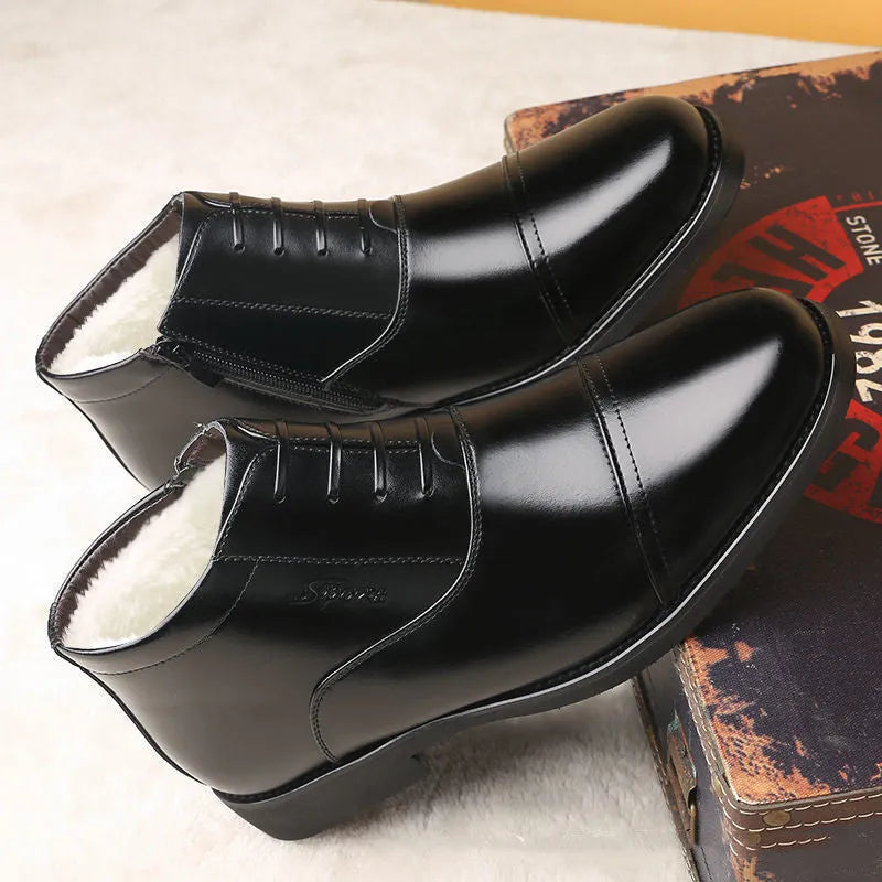 Winter real leather fleece lining men's casual cotton shoes black colour with rubber sole