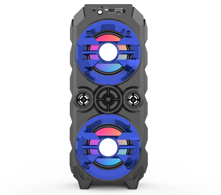 Portable wireless Bluetooth speaker with colour LED lights and retractable pull rod handle