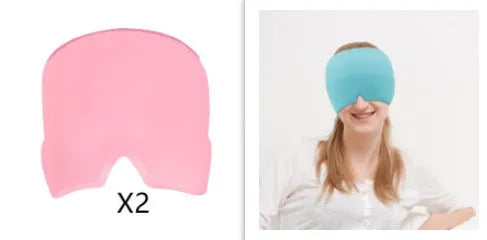 Black cooling gel eye mask for headache relief on a white background.