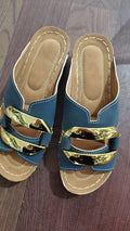 Roman style platform flip-flops in black with a breathable PU upper and rubber sole