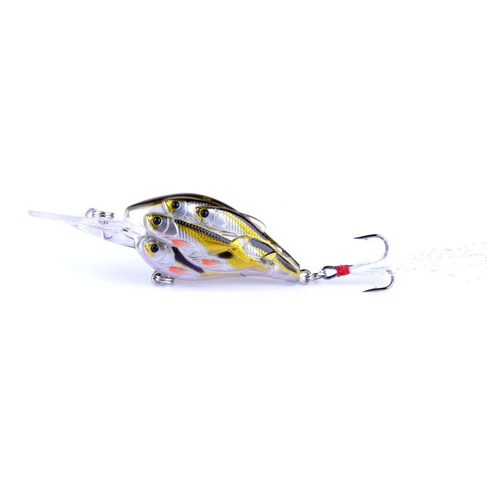 Floating hard bait fish lure with feather hook, 7.5cm length, nine colour variations for sea fishing