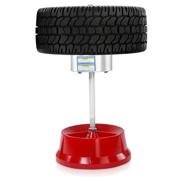 Portable aluminium hub balancer for car wheels with bull's eye level on a non-rust enamel base.