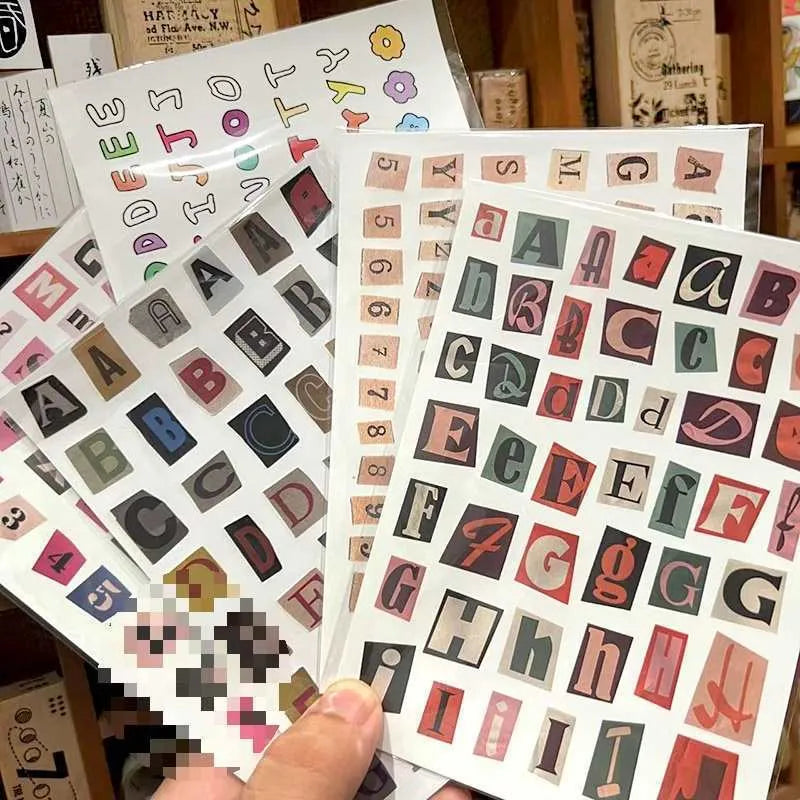 Cute English letters and numbers symbol label sticker set with multiple alphabet collections and weekly words