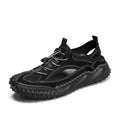 Men's black leather mesh waterproof sports sandals with a rubber sole and elastic band.