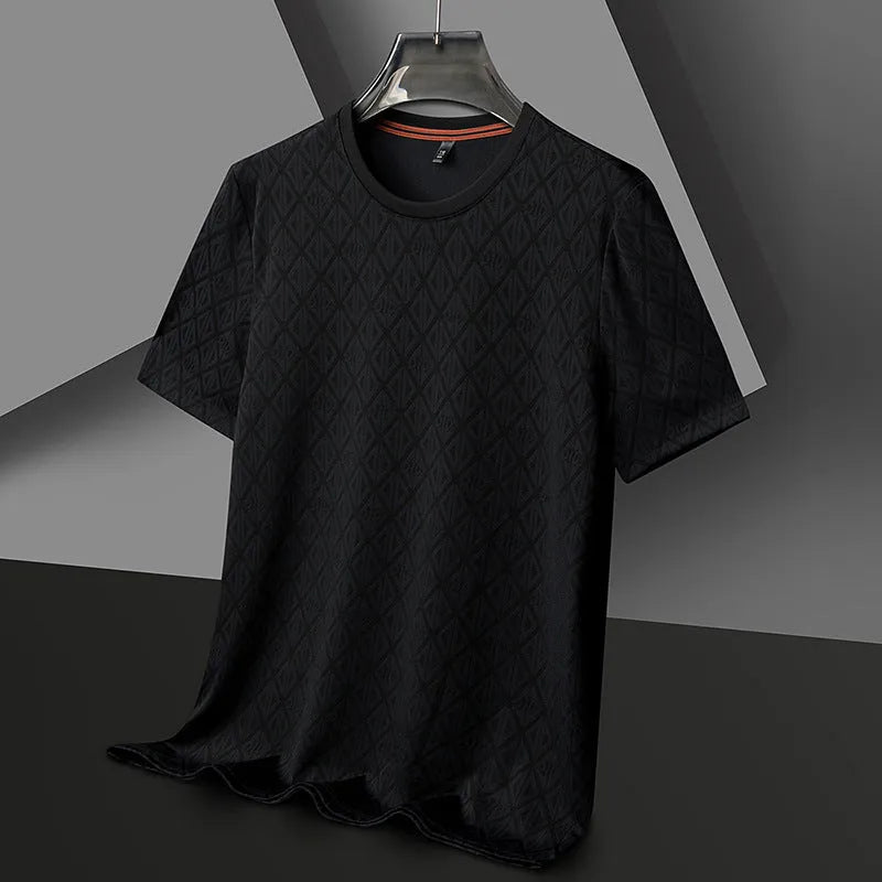 Men's loose fit ice silk casual t-shirt in black blue green or caramel colours
