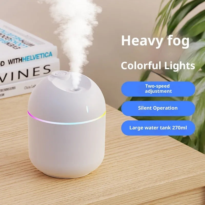 USB plastic humidifier with colour light and water drop spray in white