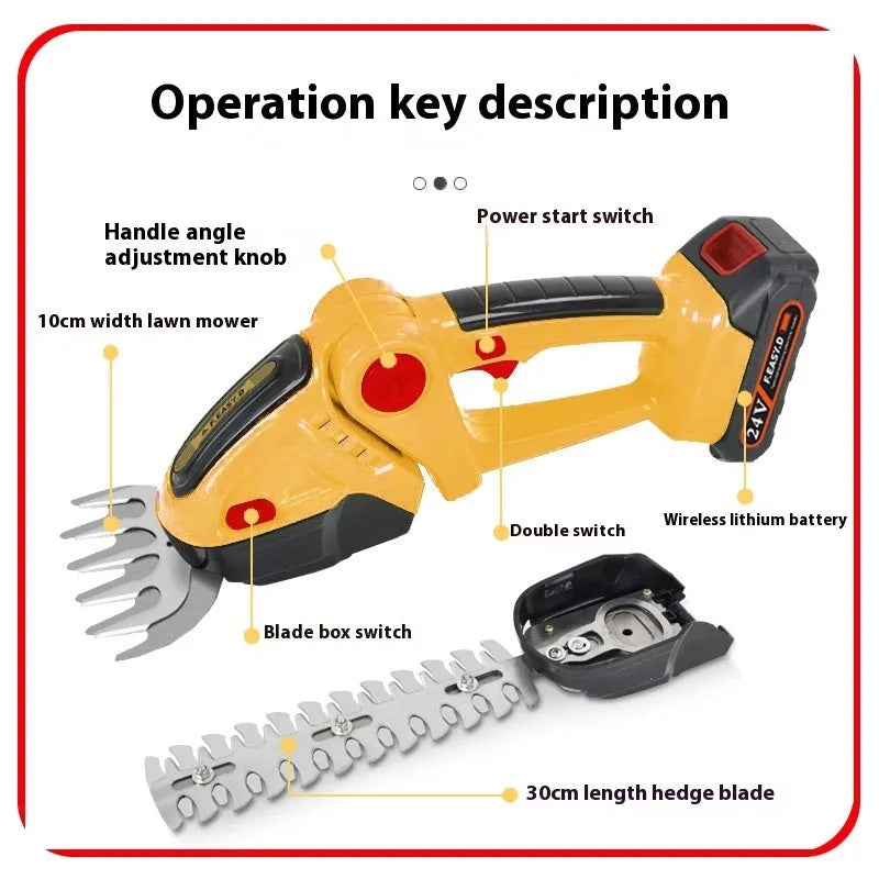 Electric hedge shears dual-purpose rechargeable pruning shear mower 500W 21V 23cm blade red box