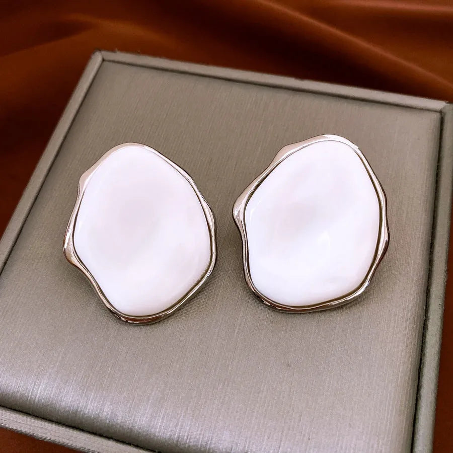 Silver Needle White irregular acrylic earrings for women, handmade lightweight drop earrings