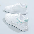 Women's casual sports board shoes artificial leather round toe lace-up solid colour white and green