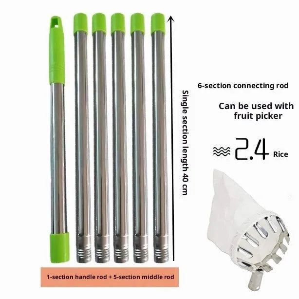 Stainless steel splicing rod fruit-picking device with 1.6m reach for harvesting apples and other fruit