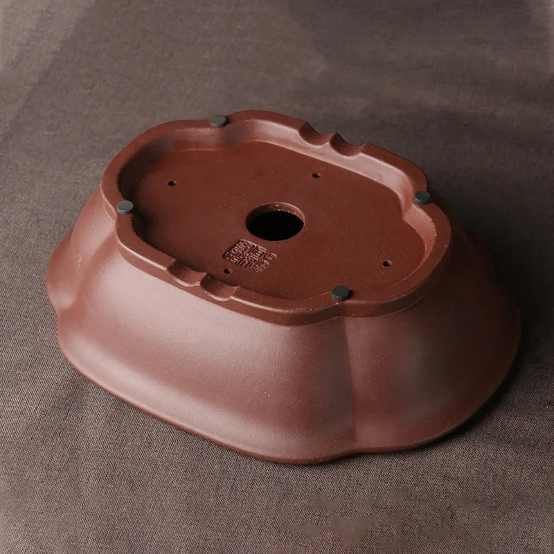 Handmade purple clay ceramic bonsai basin in classical plain Chinese style