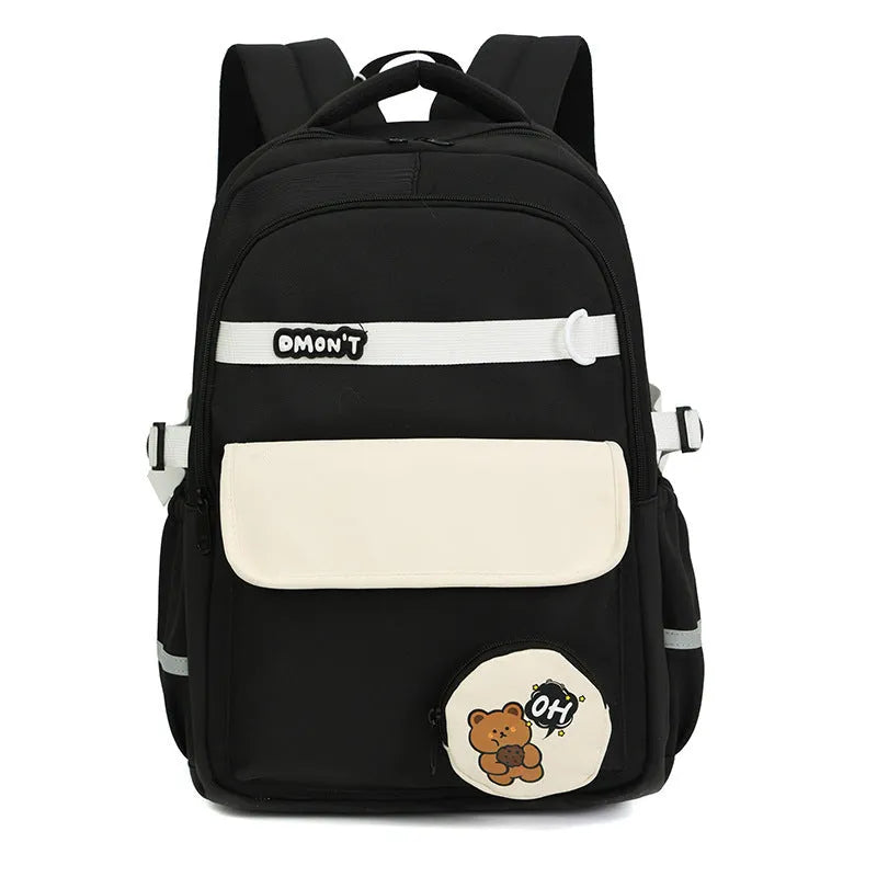 High school campus large capacity commuter backpack Oxford cloth curved shoulder straps 36-55L unisex black colour
