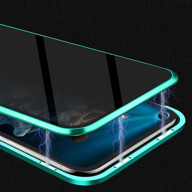 Magnetic peep-proof phone case for Samsung with double-sided tempered glass in transparent black