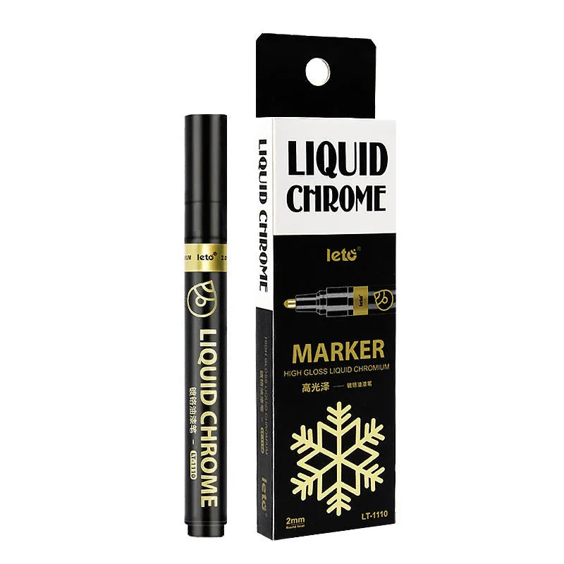Metal chrome plated mirror marker pen with waterproof sun-resistant ink in rose gold finish