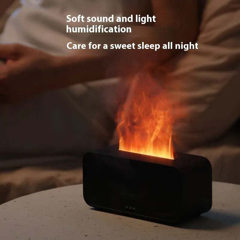 White and black USB aromatherapy diffuser with simulated flame and jellyfish smoke ring effects